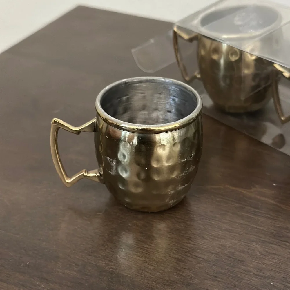 Set of 3‎ Mini Moscow Mule Mugs Hammered Brass Plated Stainless Steel 3 oz
